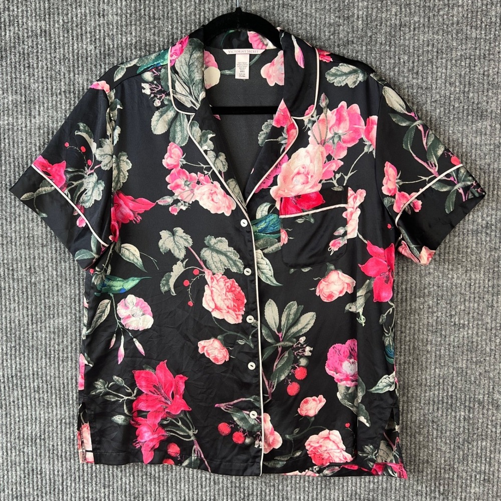 Dark Romantic Coquette Victoria's Secret Floral Satin Pajama Top Small Sleepwear
